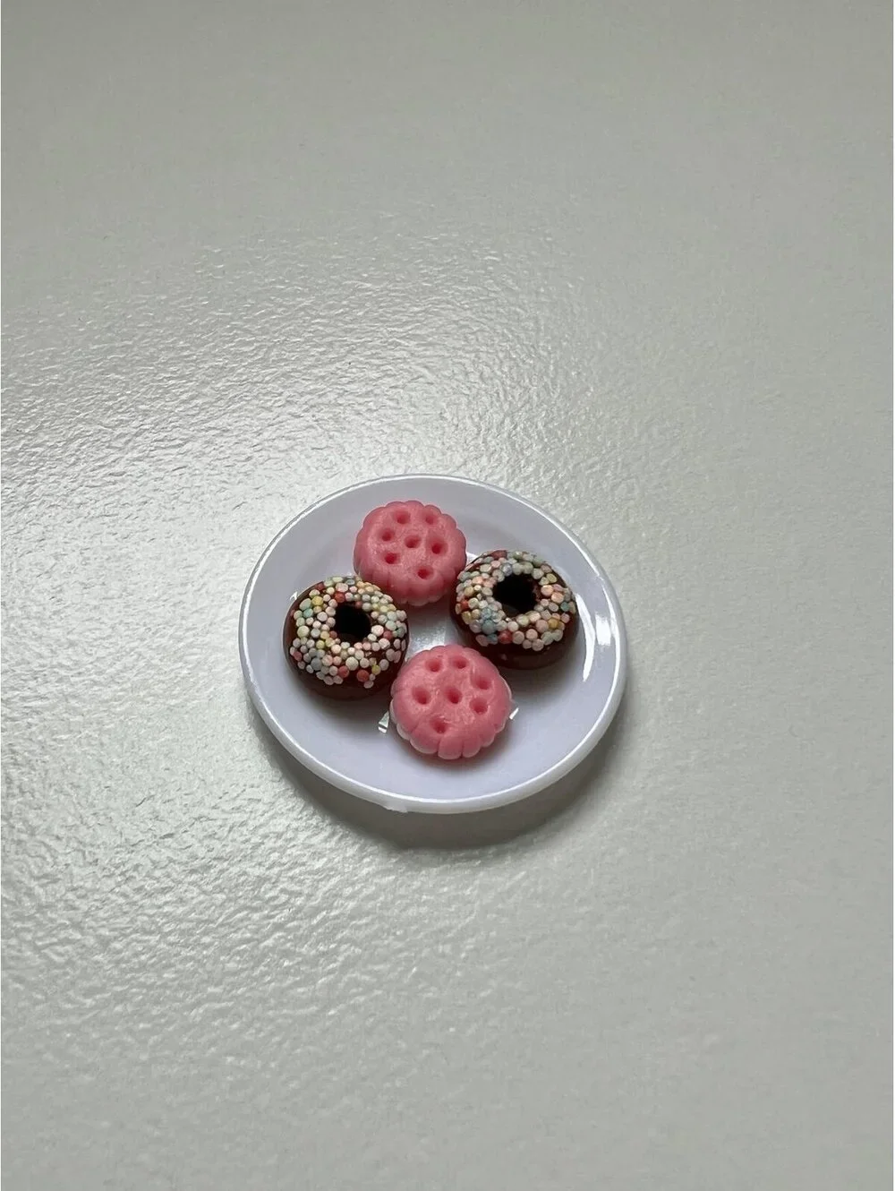 Miniature Dollhouse Pink Cookies and Donut Plate Scale 1:12